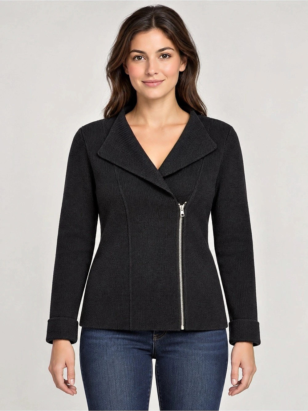 White House Black Market Moto Sweater Jacket Black Large